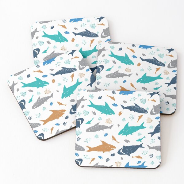 Item preview, Vector white colourful cute shark pen sketch rows repeat pattern. designed and sold by jamiesoondesign.
