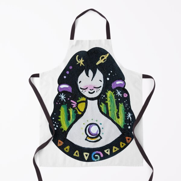 Item preview, Hand painted patch with love, groovy girl, cactus, crystal ball and cosmic aura, stars, pigtails, kawai girl, head, childish, nai drawing, spiritual mystical yoga eternal change present magic designed and sold by Mariuki Flow.