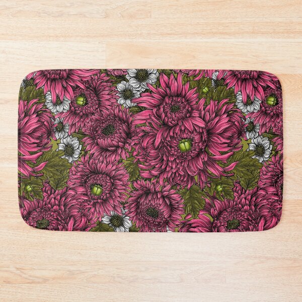 Item preview, Pink and white chrysanthemum flowers and green bettles designed and sold by Katerina Mitkova Kirilova.