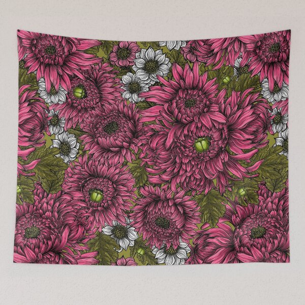 Item preview, Pink and white chrysanthemum flowers and green bettles designed and sold by Katerina Mitkova Kirilova.