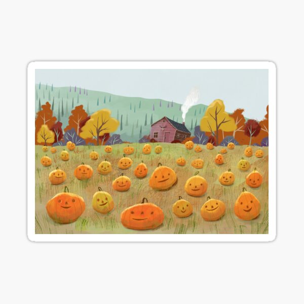 Happy Pumpkin Field - Halloween Illustration Sticker