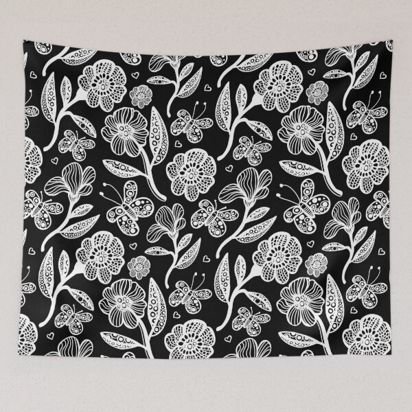 Item preview, Butterfly flower Doodle Garden - Black and White Palette designed and sold by Sketchbook Designs.