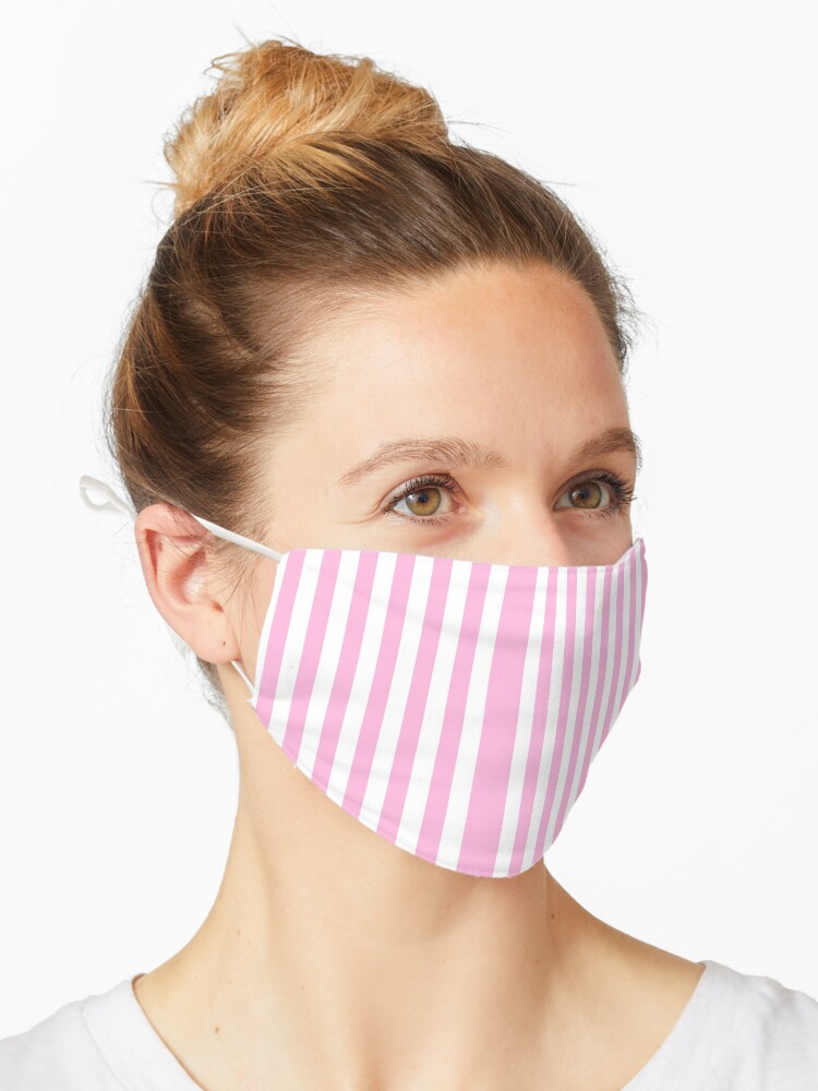 pink and white striped mask