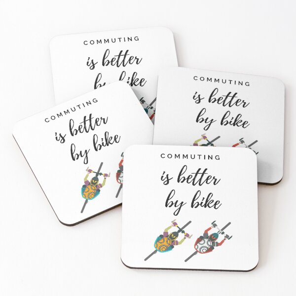 Item preview, Commuting is better by bike. Two commuters, unisex, backpacks, mountain or hybrid bikes. Birds eye view. Colour illustration and back text designed and sold by JellyBeenzz.