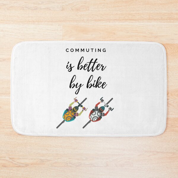 Item preview, Commuting is better by bike. Two commuters, unisex, backpacks, mountain or hybrid bikes. Birds eye view. Colour illustration and back text designed and sold by JellyBeenzz.