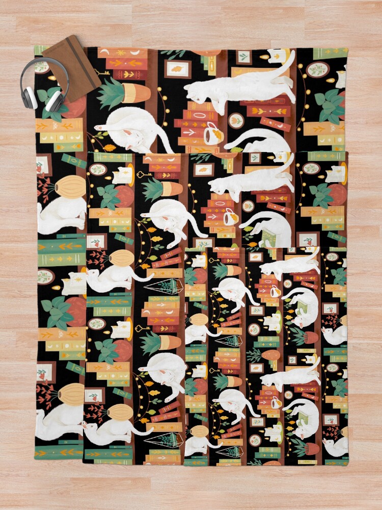 Alternate view of Library cats 2020 - night Throw Blanket