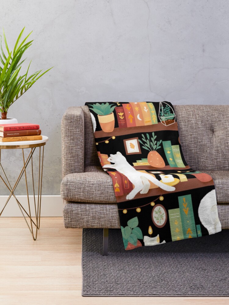 Alternate view of Library cats 2020 - night Throw Blanket