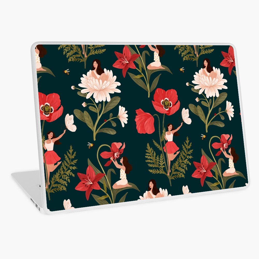 Flower Girls - dark green Laptop Skin