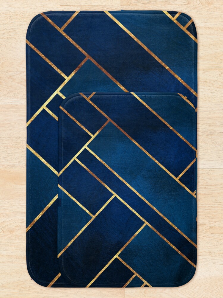 "Navy Gold Geometric" Bath Mat by themadesigns Redbubble