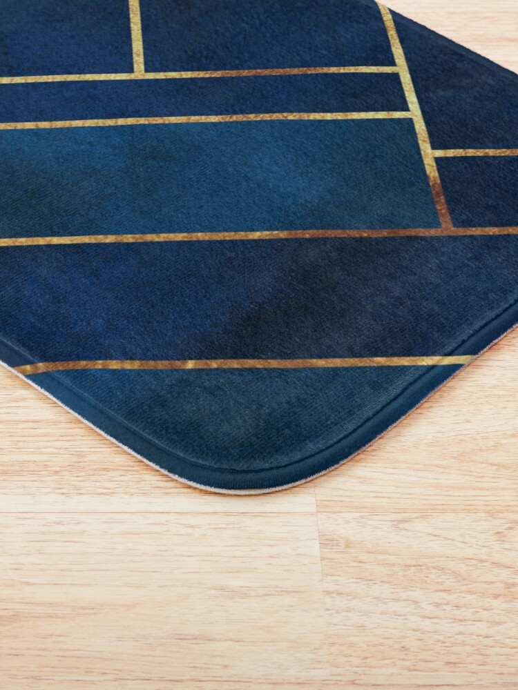 "Navy Gold Geometric" Bath Mat by themadesigns Redbubble