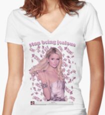 Paris Hilton 'Stop Being Jealous' Art v.2 Fitted V-Neck T-Shirt