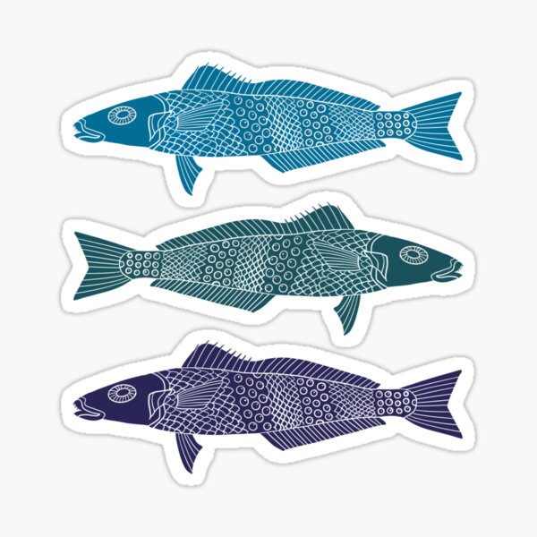 Serious Fish in Turquoise // A Fish Named Serious // Folk Art // Black and White // Line Drawing Sticker