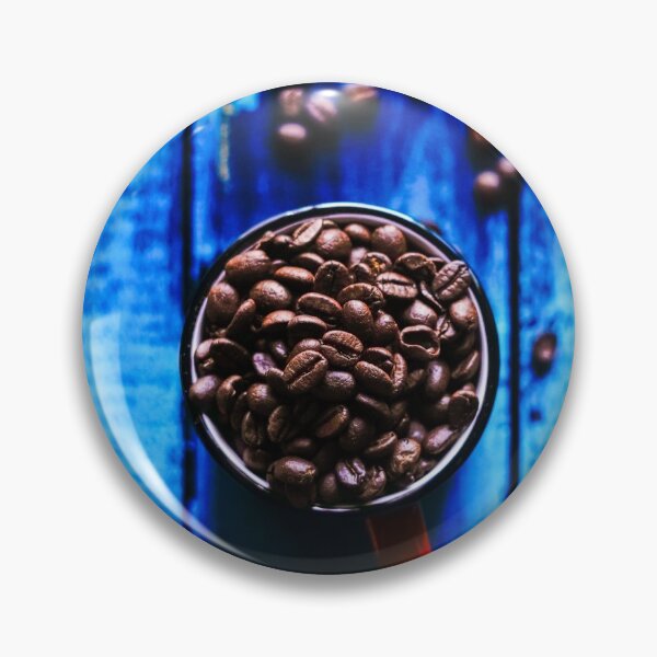 Item preview, cup of coffee and roasted coffee beans on blue wooden table designed and sold by lordthebeard.