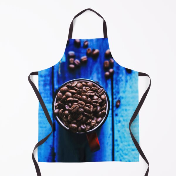 Item preview, cup of coffee and roasted coffee beans on blue wooden table designed and sold by lordthebeard.