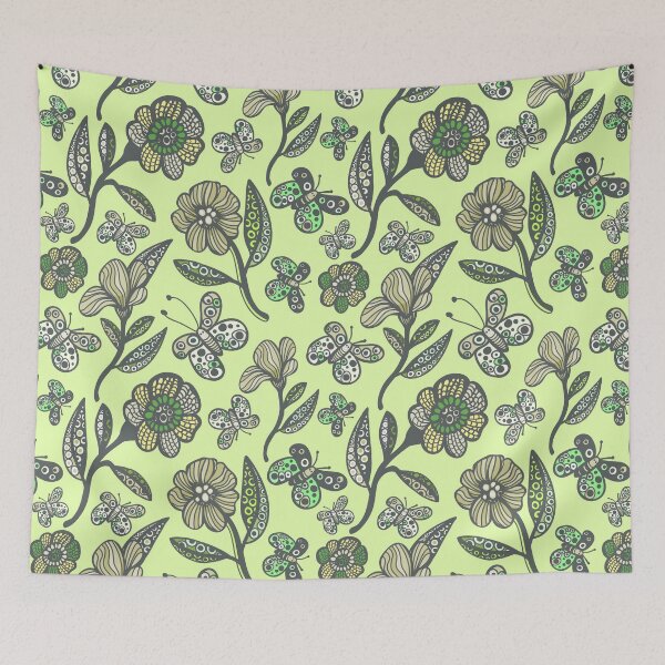 Item preview, Butterfly Flower Pattern - Lime Green and Grey Palette designed and sold by Sketchbook Designs.