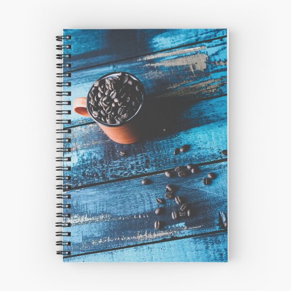 Item preview, cup of coffee and roasted coffee beans on blue wooden table designed and sold by lordthebeard.