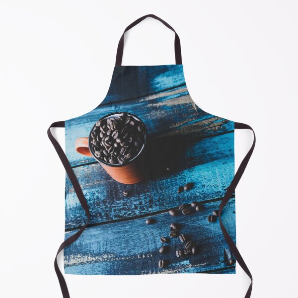 Item preview, cup of coffee and roasted coffee beans on blue wooden table designed and sold by lordthebeard.