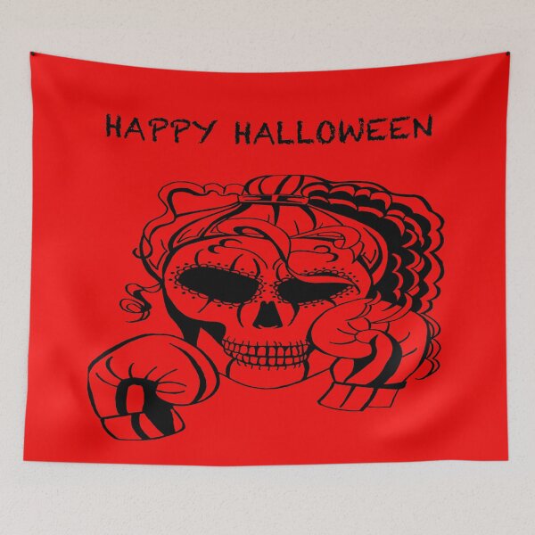 Item preview, HAPPY HALLOWEEN Skull Boxer on RED background, Boxing, Box, Boxer, gothic, halloween, spooky designed and sold by IslesArt.
