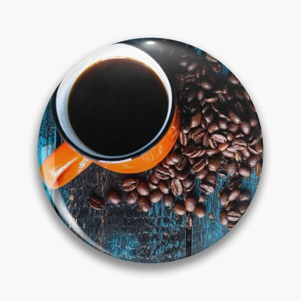Item preview, cup of coffee and roasted coffee beans on blue wooden table designed and sold by lordthebeard.