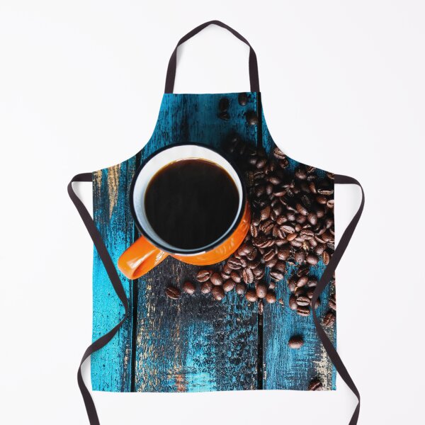Item preview, cup of coffee and roasted coffee beans on blue wooden table designed and sold by lordthebeard.