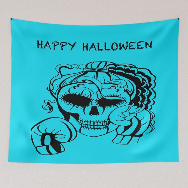 Item preview, HAPPY HALLOWEEN Skull Boxer on BLUE background, Boxing, Box, Boxer, gothic, halloween, spooky designed and sold by IslesArt.