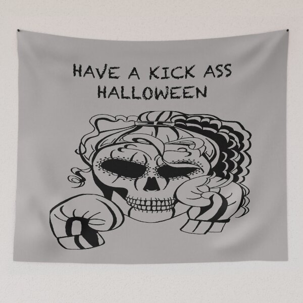 Item preview, HAVE A KICK ASS HALLOWEEN Skull Boxer on GREY background, Boxing, Box, Boxer, gothic, halloween, spooky designed and sold by IslesArt.