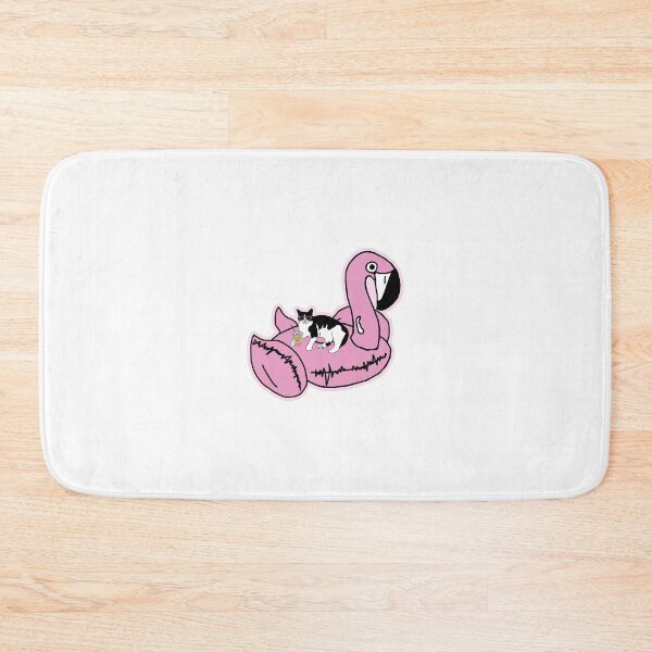 Item preview, Cat drinking on a flamingo floatie designed and sold by ThePennyCo.