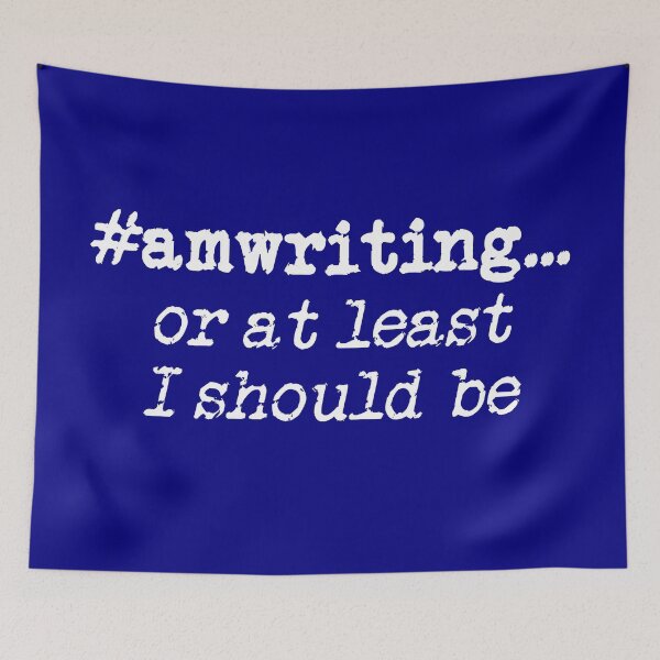 Item preview, #amwriting or at least I should be White on Navy designed and sold by TeaRoseWriter.