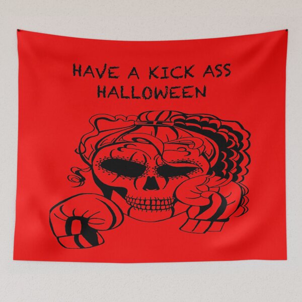 Item preview, HAVE A KICK ASS HALLOWEEN Skull Boxer on RED background, Boxing, Box, Boxer, gothic, halloween, spooky designed and sold by IslesArt.