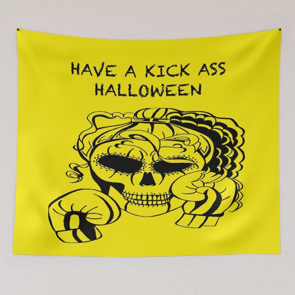 Item preview, HAVE A KICK ASS HALLOWEEN Skull Boxer on YELLOW background, Boxing, Box, Boxer, gothic, halloween, spooky designed and sold by IslesArt.
