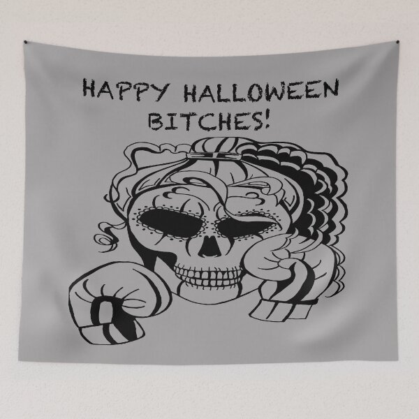 Item preview, HAPPY HALLOWEEN BITCHES! Skull Boxer on grey background, Boxing, Box, Boxer, gothic, halloween, spooky designed and sold by IslesArt.