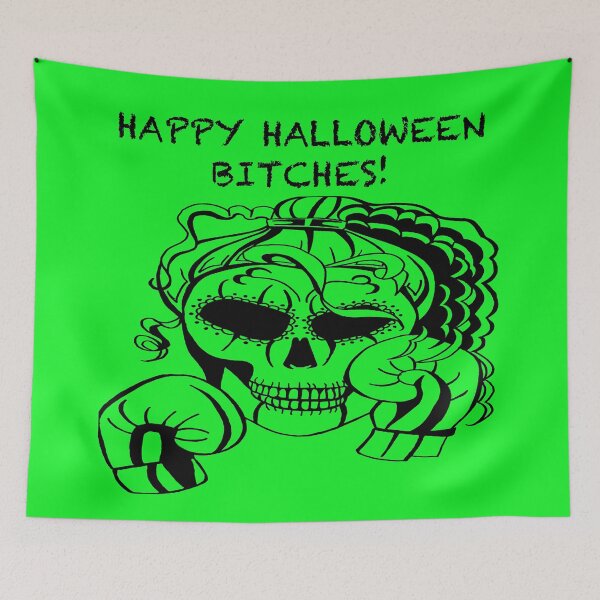 Item preview, HAPPY HALLOWEEN BITCHES! Skull Boxer on green background, Boxing, Box, Boxer, gothic, halloween, spooky designed and sold by IslesArt.