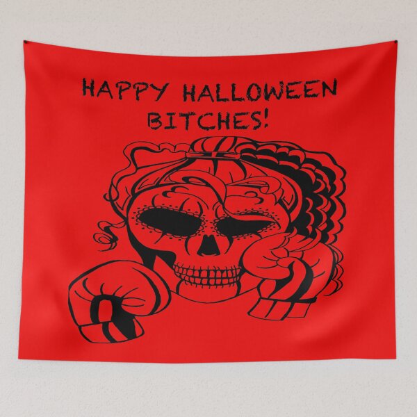 Item preview, HAPPY HALLOWEEN BITCHES! Skull Boxer on red background, Boxing, Box, Boxer, gothic, halloween, spooky designed and sold by IslesArt.