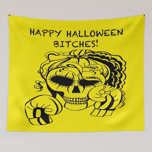 Item preview, HAPPY HALLOWEEN BITCHES! Skull Boxer on yellow background, Boxing, Box, Boxer, gothic, halloween, spooky designed and sold by IslesArt.