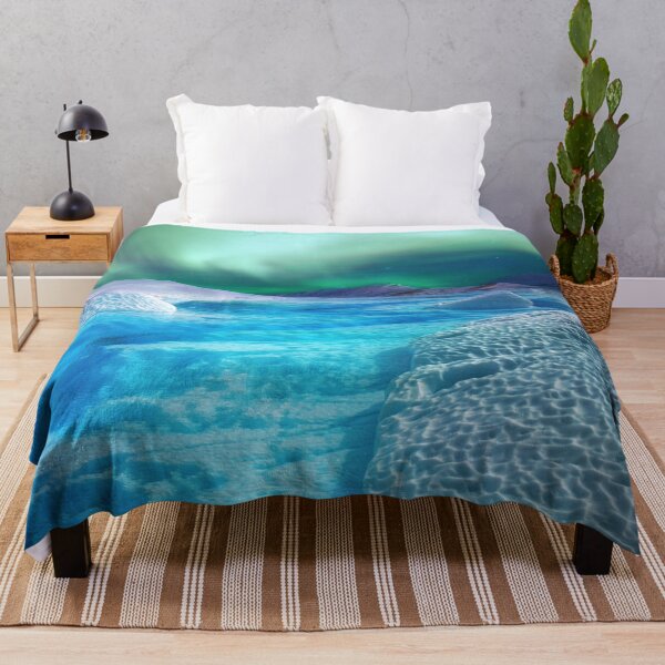 Item preview,  Northern lights and pure snow lake, Alaska, Aurora borealis galaxy night turquoise sky space view bestseller Throw blanket  designed and sold by August-E.