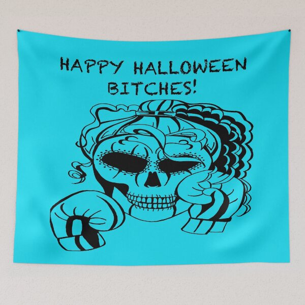 Item preview, HAPPY HALLOWEEN BITCHES! Skull Boxer on BLUE background, Boxing, Box, Boxer, gothic, halloween, spooky designed and sold by IslesArt.