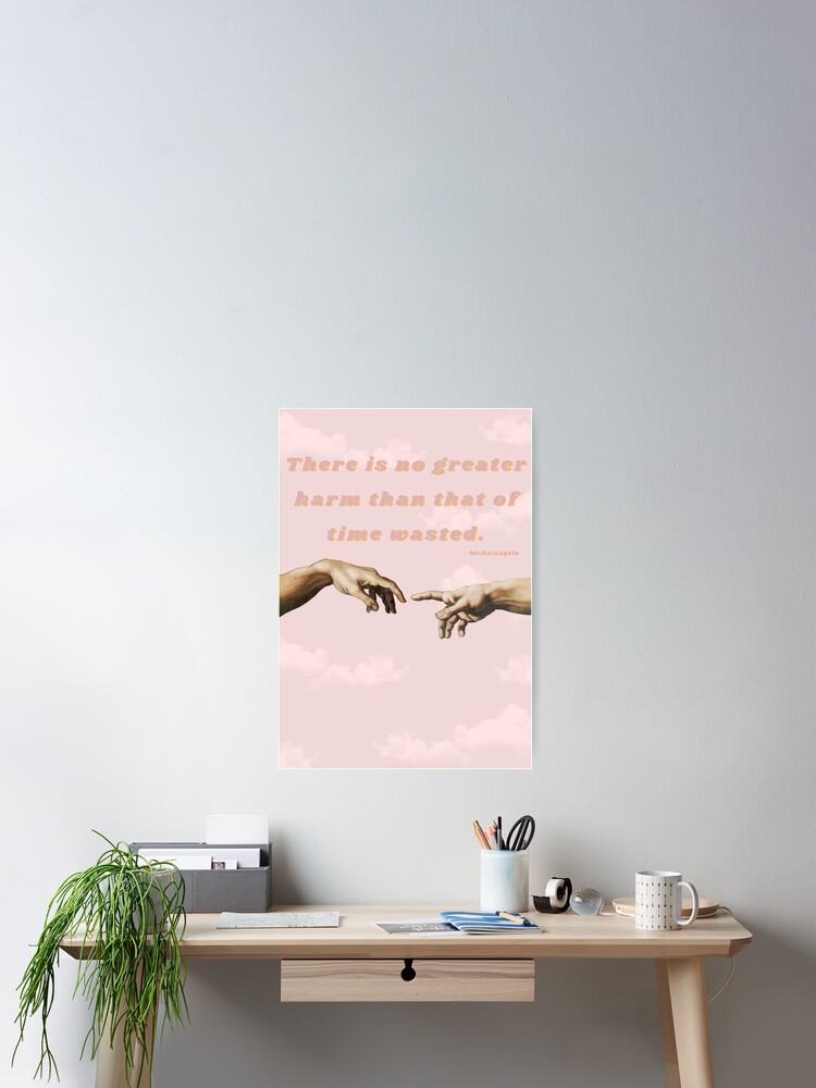 Poster La Creation D Adam De Michel Ange Avec Citation Version Rose Par Artsystopshop Redbubble