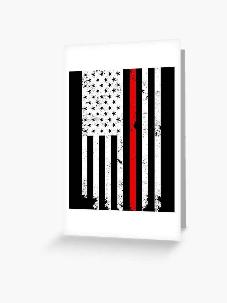 White Distressed American Vertical Flag USA Patriotic Red Thin Line  Firefighter Flag | Greeting Card