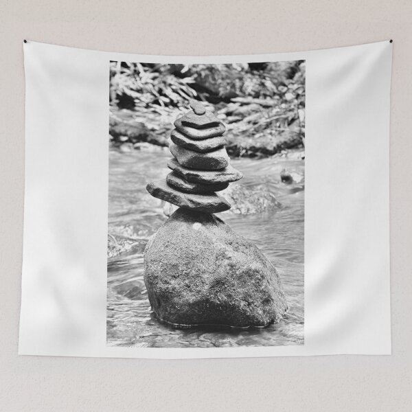 Item preview, Ravens Cliff Trailhead Cairn Black And White designed and sold by LisaWootenPhoto.
