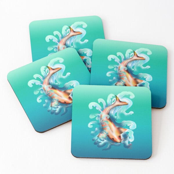 Item preview, Koi carp with aqua waves designed and sold by CuisineCat.