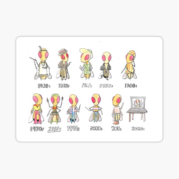 Fruit flies through the decades Sticker