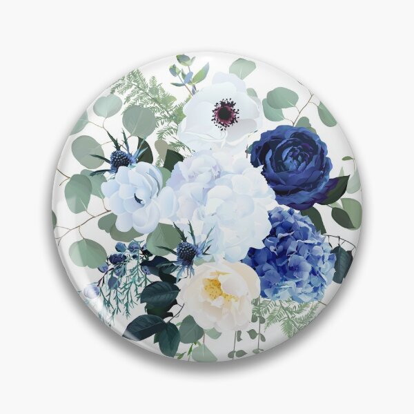 Item preview, Classic blue rose, white hydrangea, ranunculus, anemone, thistle flowers, emerald greenery designed and sold by lavendertime.