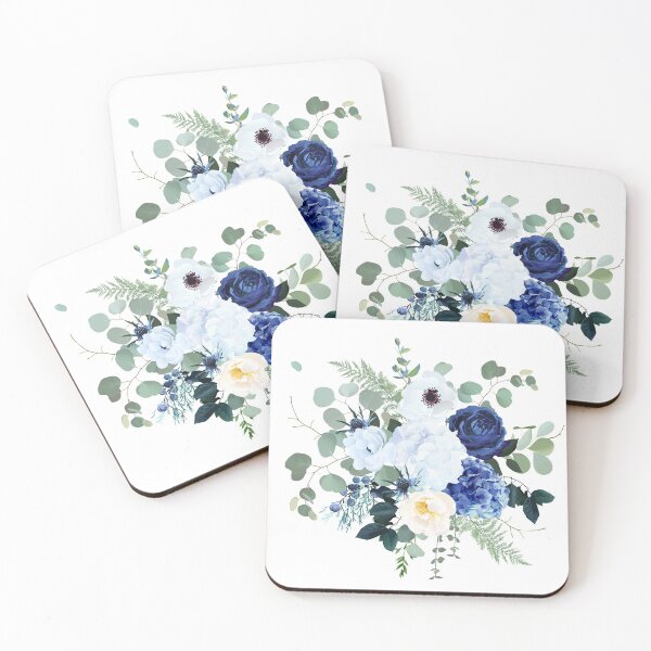 Item preview, Classic blue rose, white hydrangea, ranunculus, anemone, thistle flowers, emerald greenery designed and sold by lavendertime.