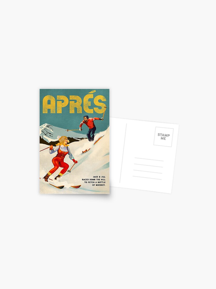 ""Apres" Vintage Ski Pinup Art" Postcard for Sale by The Whiskey Ginger ...