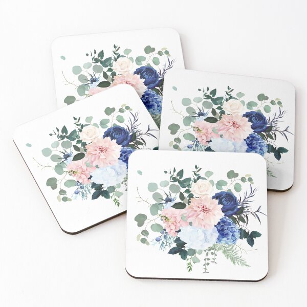 Item preview, Classic blue rose, pink hydrangea, ranunculus, dahlia, thistle flowers, emerald greenery designed and sold by lavendertime.