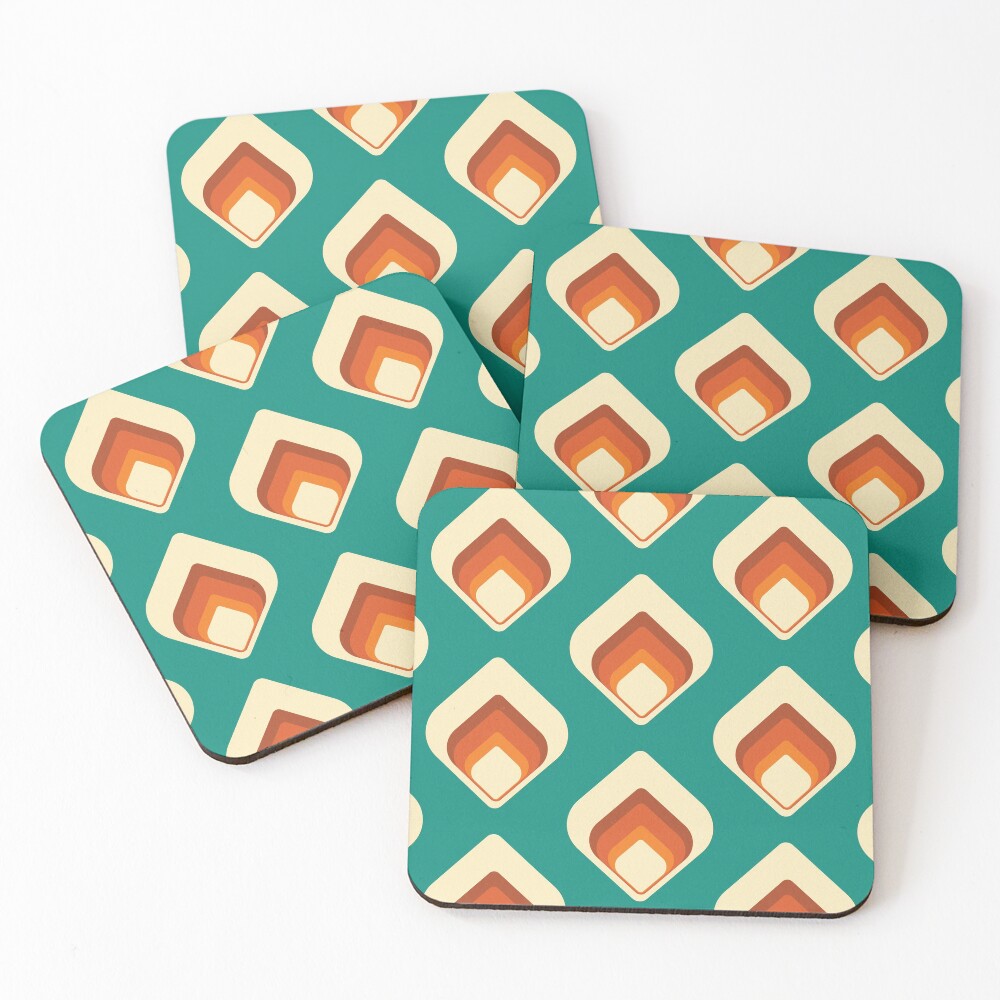 Mid-Century Modern Teal and Cream Tear Drop Coasters (Set of 4)
