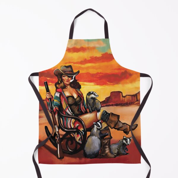 Item preview, "Tequila Sunrise" Southwestern Pinup Girl With A Rifle & Badger designed and sold by The Whiskey Ginger Design Shop.