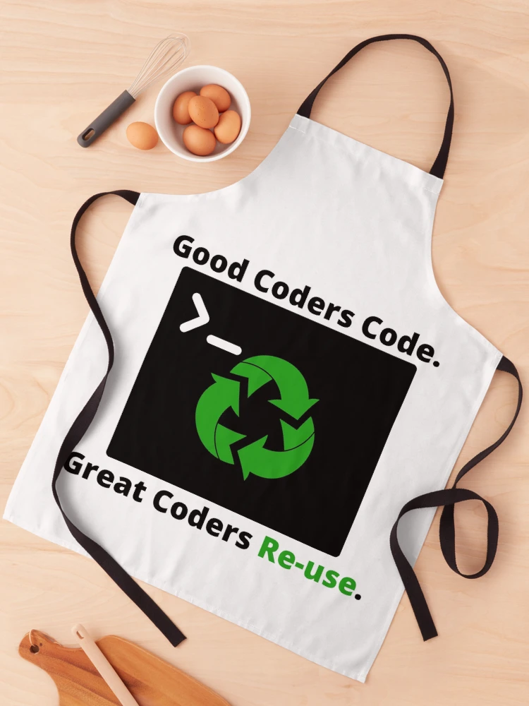 Aperçu 1 sur 6. Tablier avec l'œuvre Bon code de codeurs Réutilisation de bons codeurs créée et vendue par KammilDesigns.