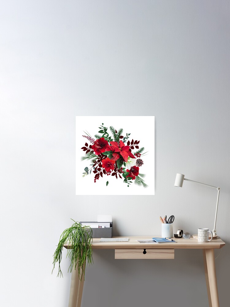 Merry Christmas Floral Vector Bouquet Red And White Amaryllis Poinsettia  Stock Illustration - Download Image Now - iStock