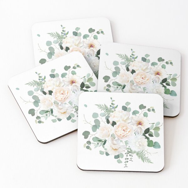 Item preview, Ivory beige rose, white and creamy woody peony, chrysanthemum flower vector design designed and sold by lavendertime.